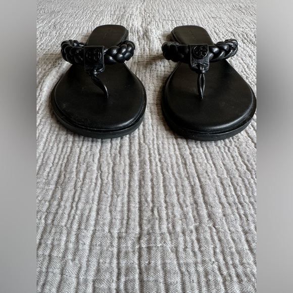 Tory Burch Benton Braided Black Leather Thong Sandals sz 9 - Picture 3 of 7